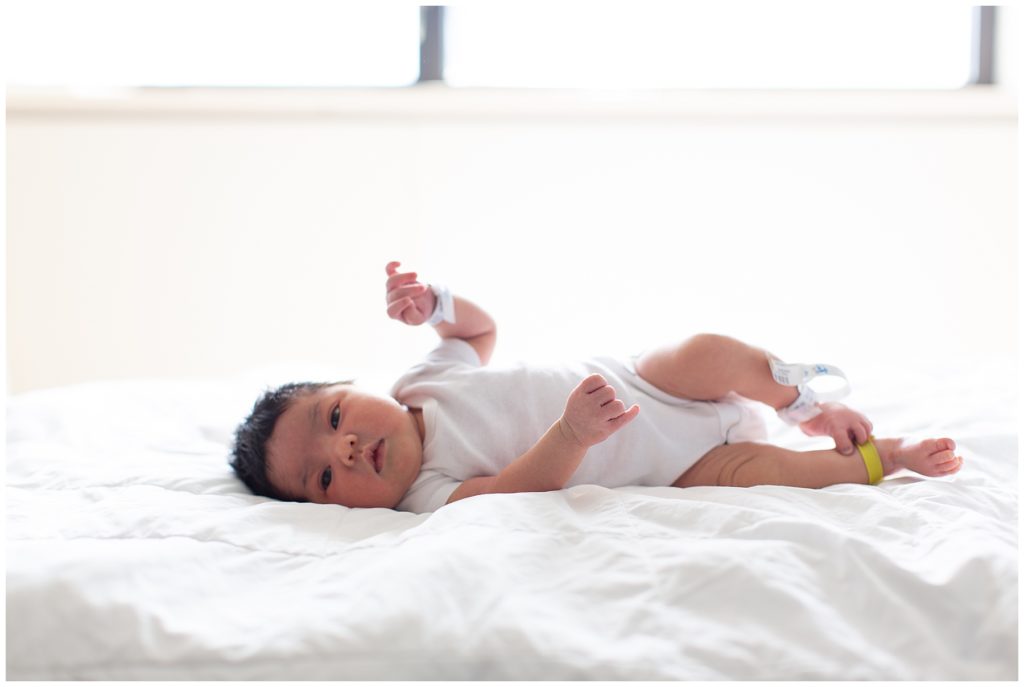 baby on hospital bed